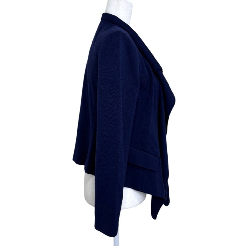 St. John Navy Blue Open Front Cardigan Jacket Draped Front Womens Size 10 - Picture 2 of 8